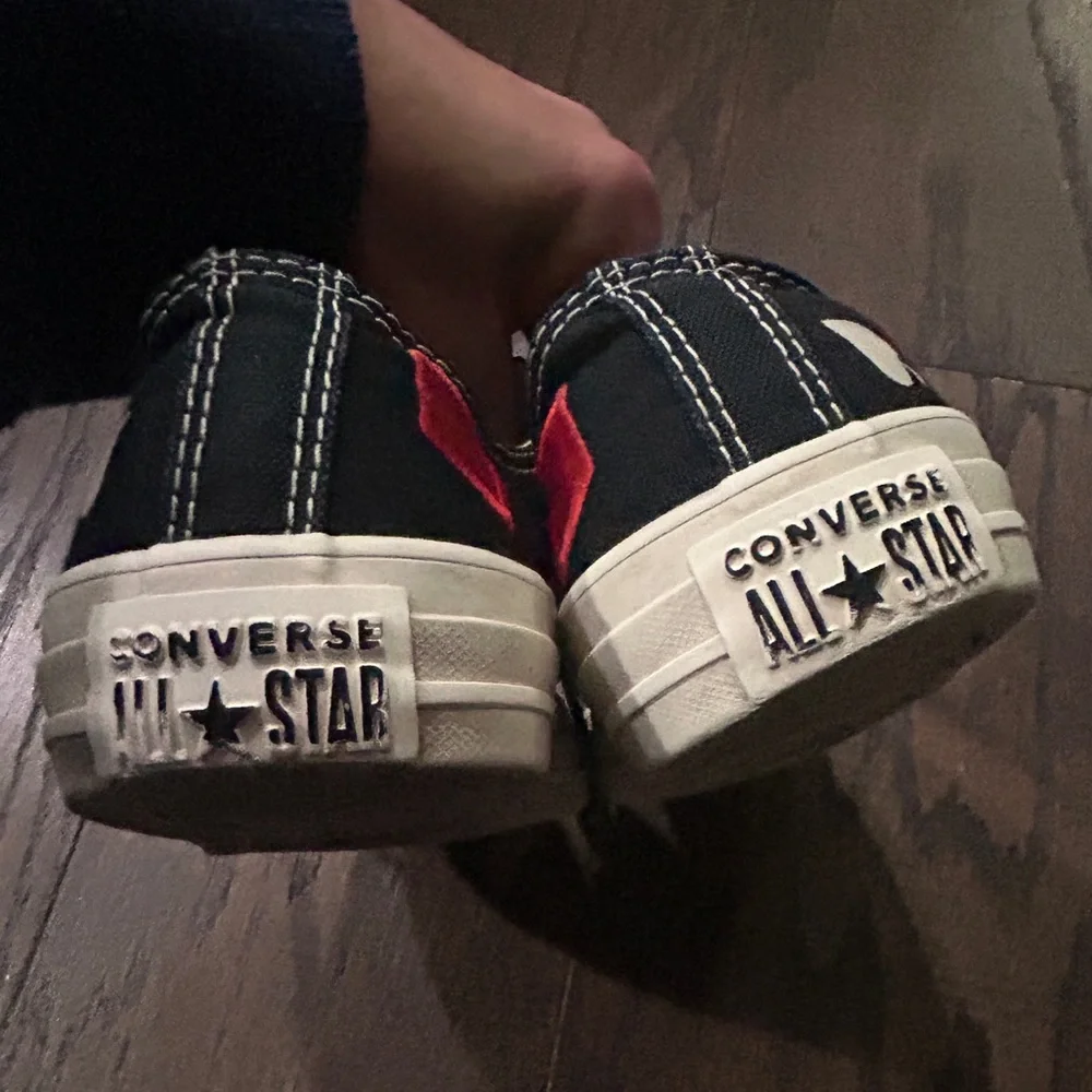 Converse Black Canvas Sneakers with Red and White Card Suits